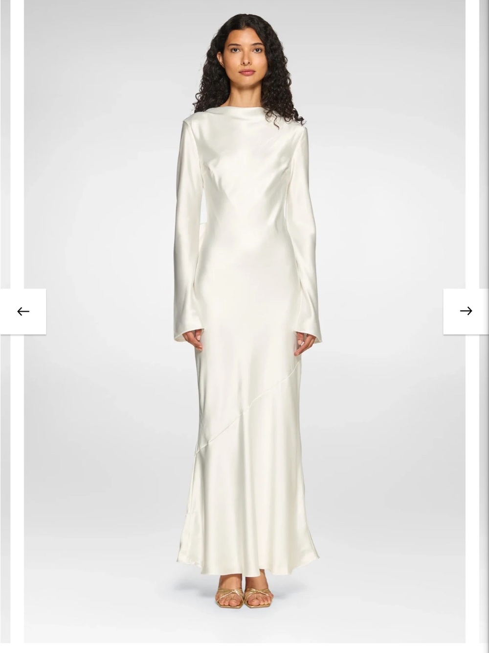Long-Sleeve Satin Maxi Dress in Ivory